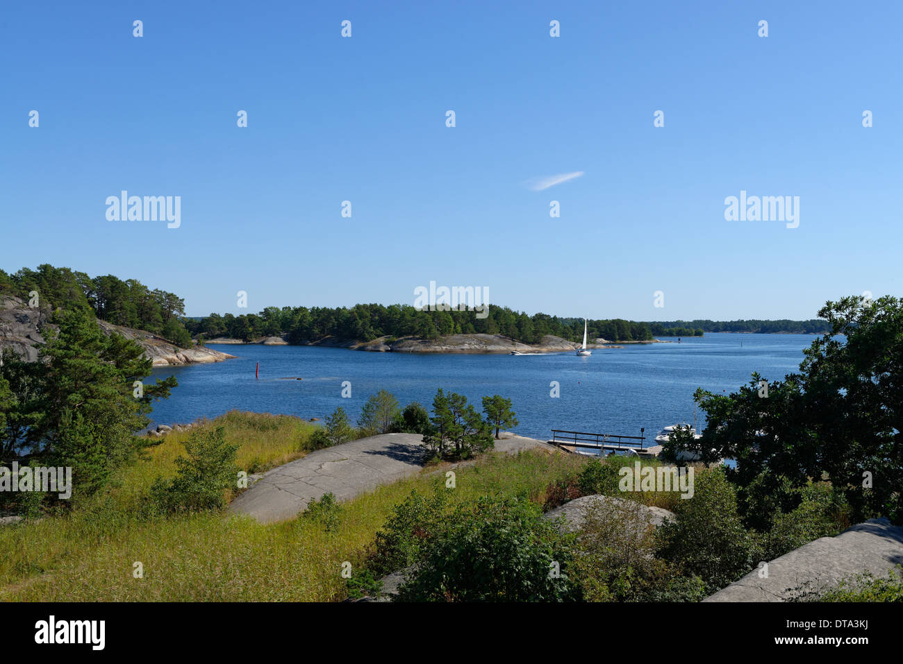 Typical round polished rocks, roches moutonnées, on Finnhamn Island in the Stockholm Middle Archipelago, Stockholm, Sweden Stock Photo