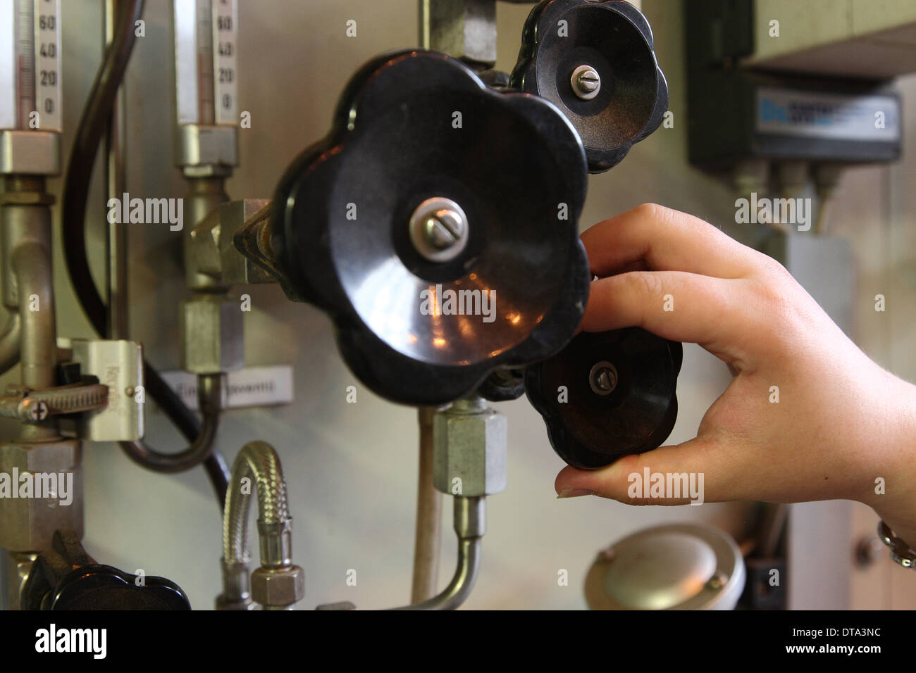 tJaenschwalde, Germany, setting wheel of a power station valve Stock Photo