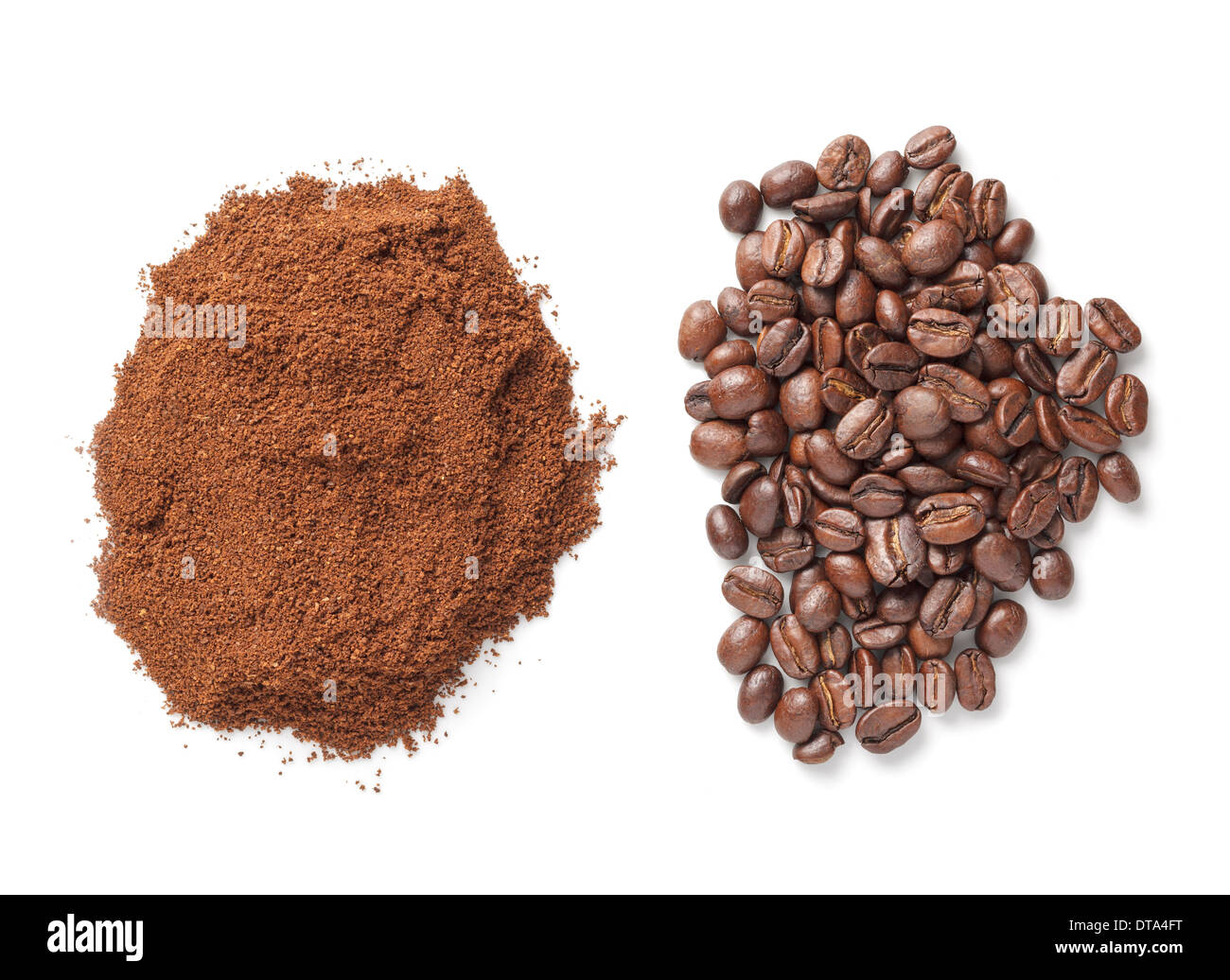Coffee Beans and ground coffee Stock Photo