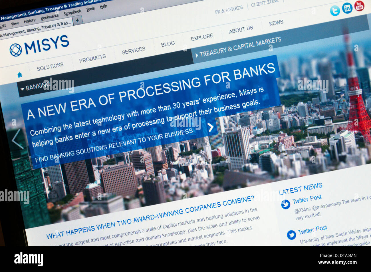 The web site of the MISYS financial software company. Stock Photo