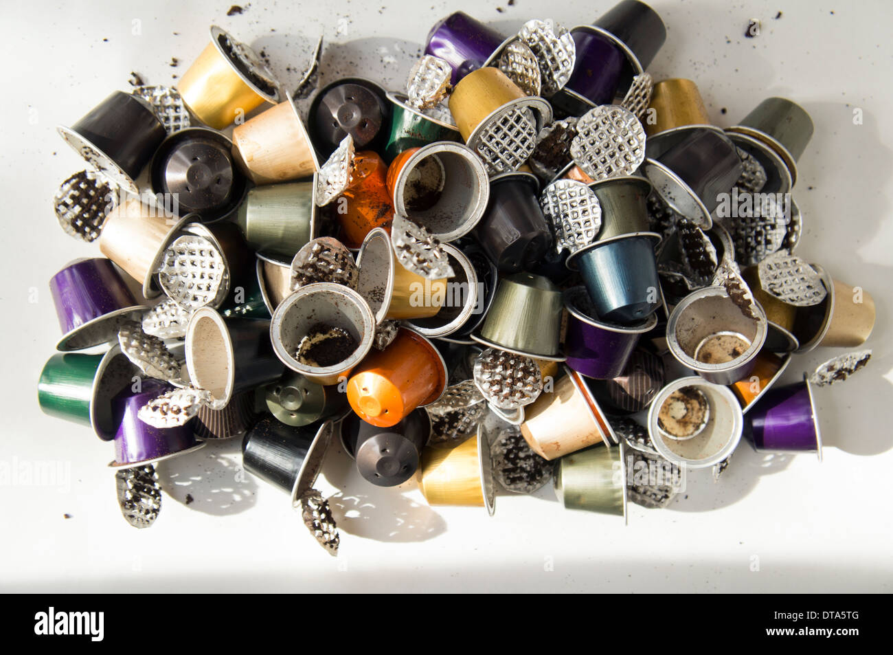 recycling, waste, Aluminium, Al, consumed, used, empty Nespresso capsules, coffee Stock Photo