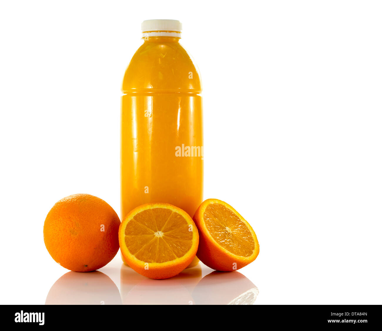 bottle with fresh orange juice isolate on white Stock Photo