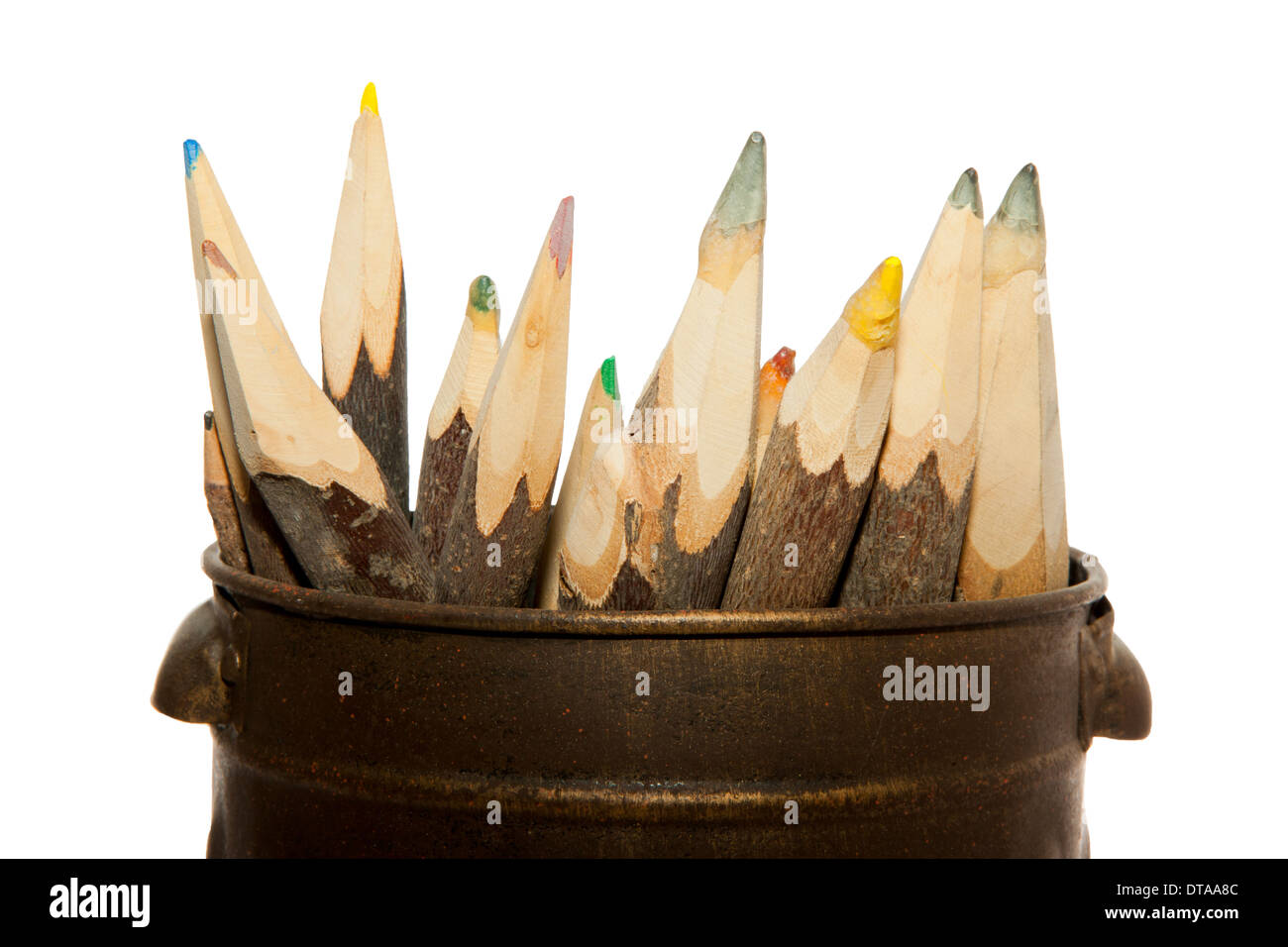 Unique sharp wooden Pencils isolated on white Stock Photo