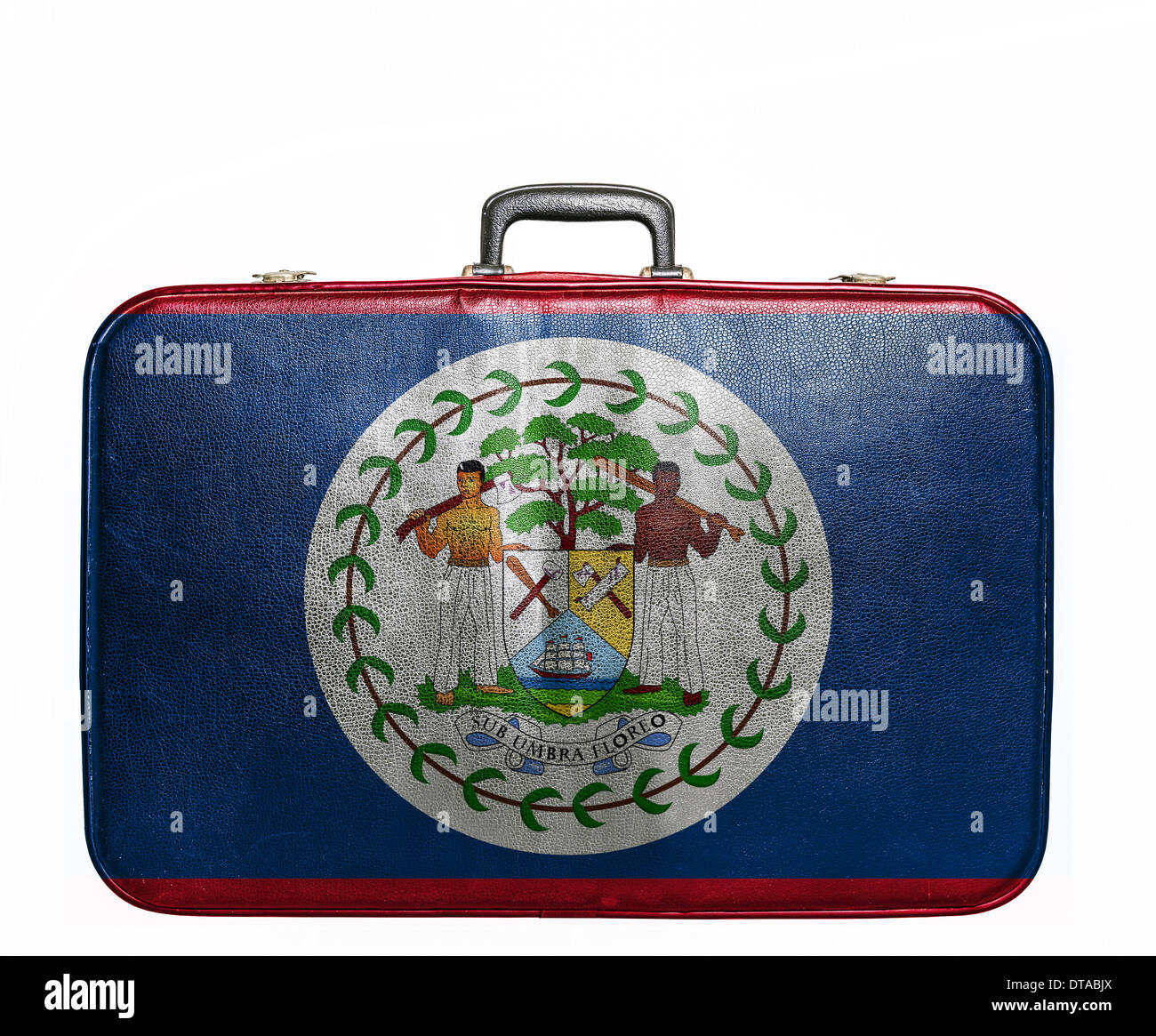 Vintage travel bag with flag of Belize Stock Photo