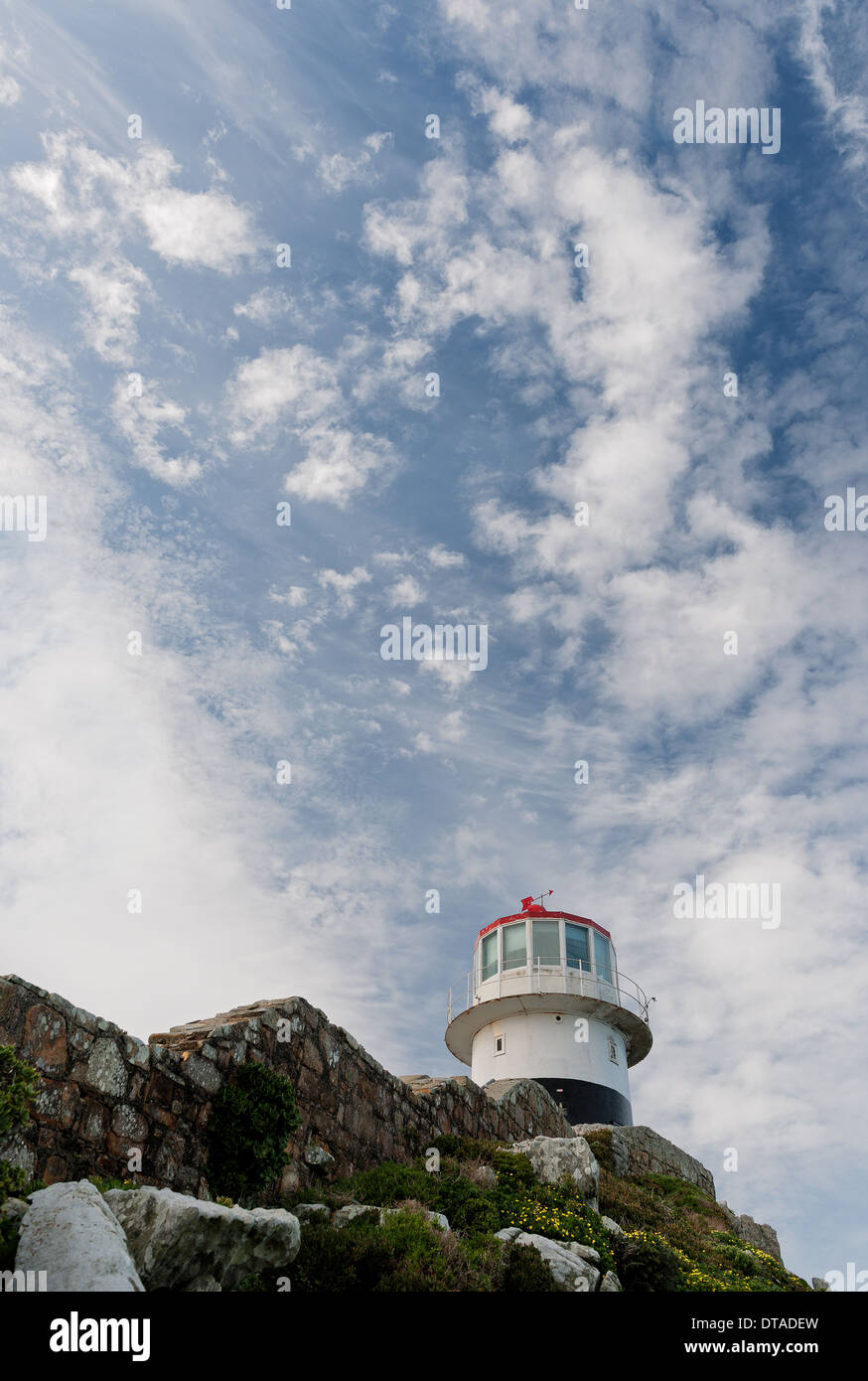 Lighthouse Cape of Good hope and blue sky with white clouds, Cape Town Stock Photo