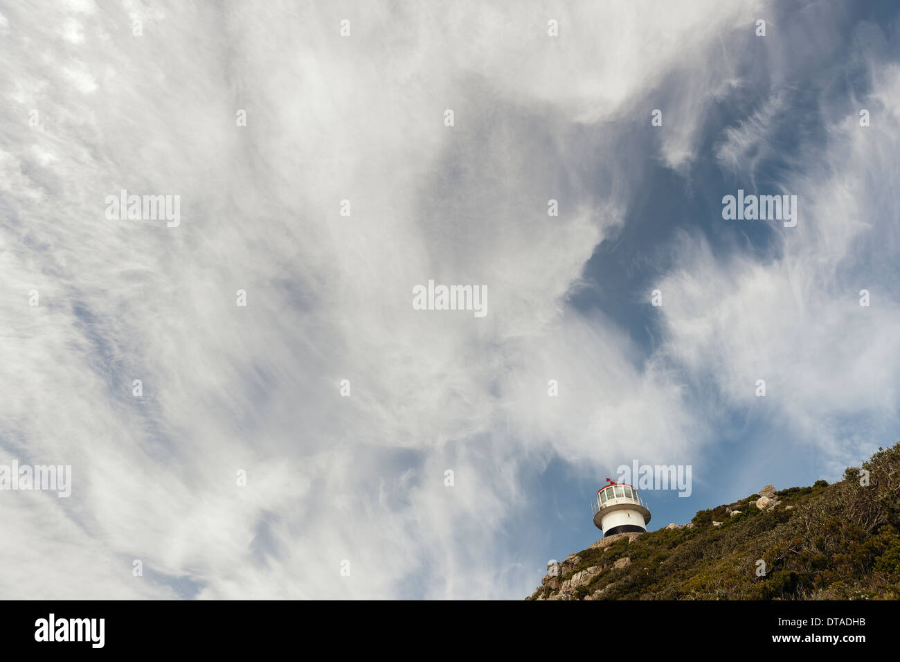 Lighthouse Cape of Good hope and blue sky with white clouds, Cape Town Stock Photo