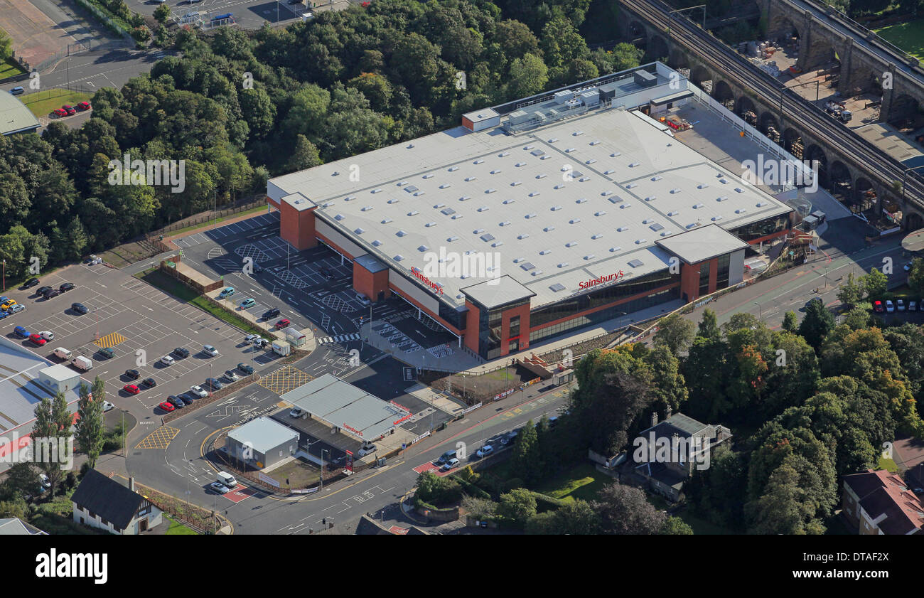 aerial view of the Sainsburys superstore at Inglis Green Road, Edinburgh Stock Photo