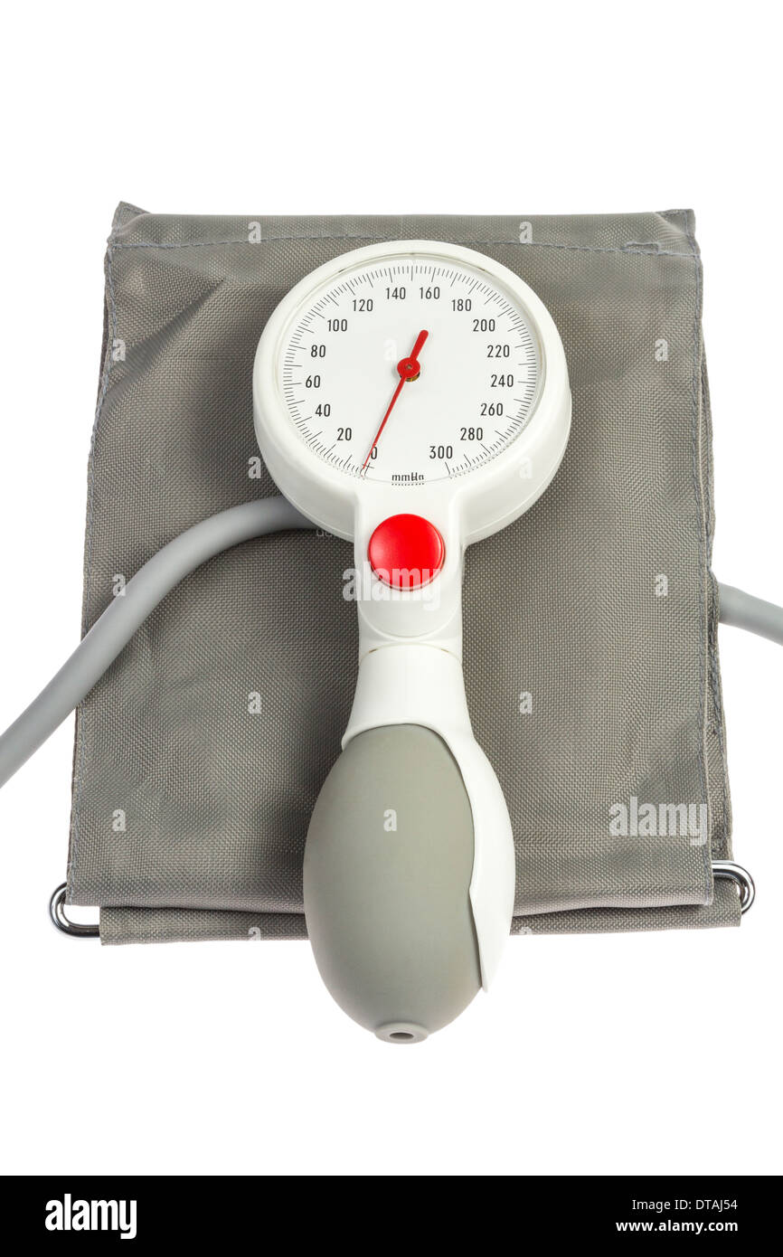 Blood pressure cuff with manometer isolated on white background Stock