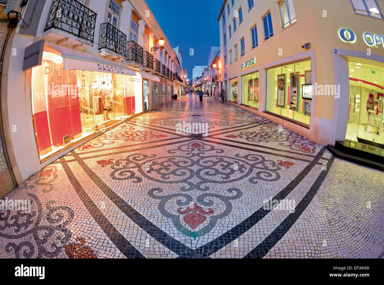 Portugal, Algarve: Typical portuguese cobblestone street in the historic center of Faro Stock Photo