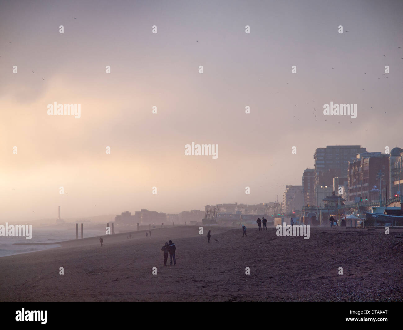 A wet and misty day on the beach in Brighton Stock Photo Alamy