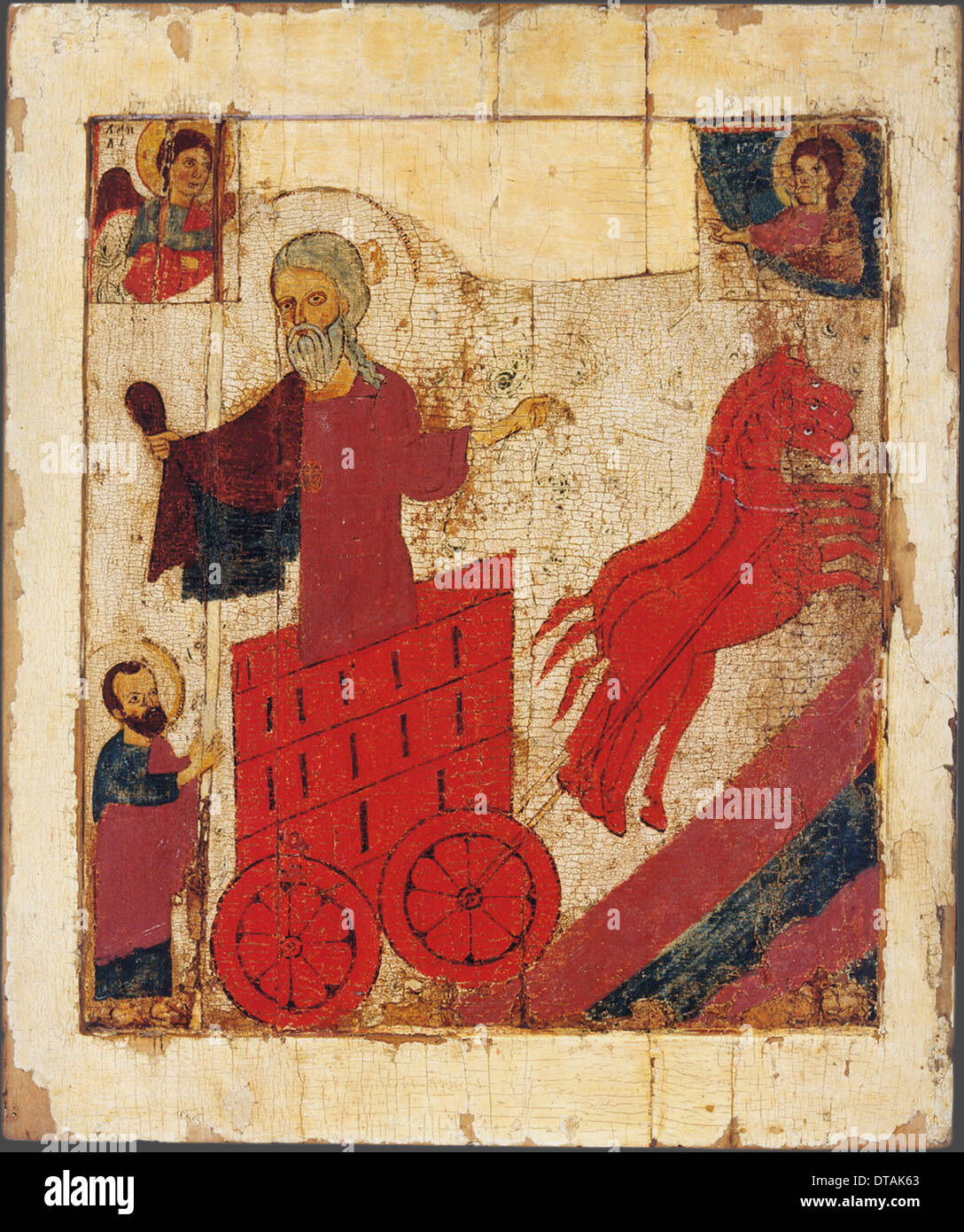 The Prophet Elijah and the Fiery Chariot, 13th century. Artist: Russian icon Stock Photo