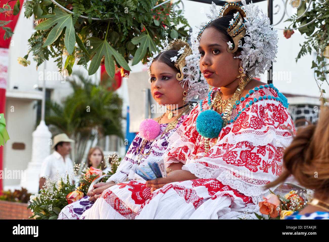 From the annual festival 'Desfile mil de polleras' (Thousand Polleras) in Las Tablas, Los Santos Province, Republic of Panama. Stock Photo