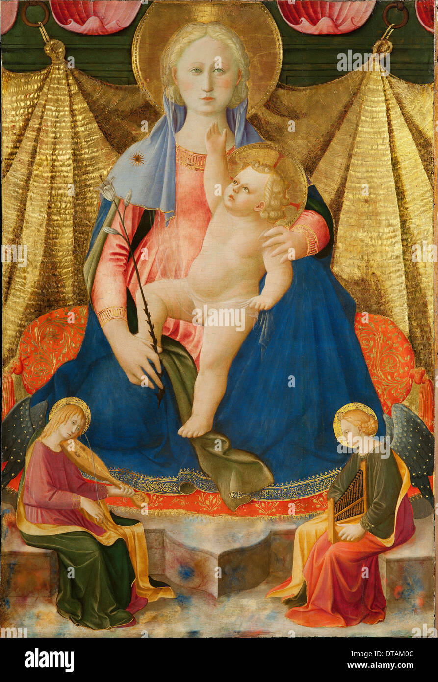 Madonna of Humility with Two Musician Angels, c. 1450. Artist: Strozzi, Zanobi (1412-1468) Stock Photo