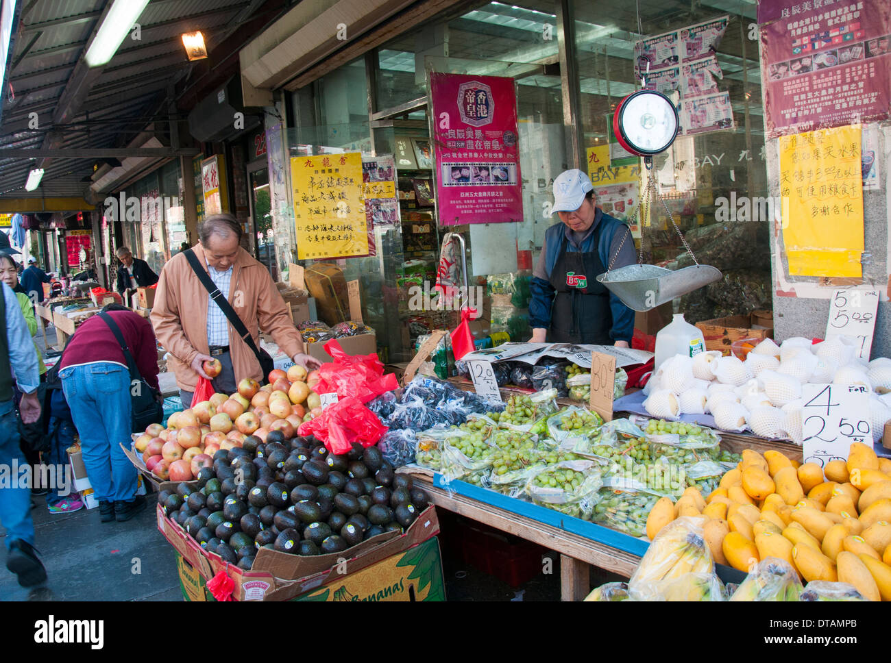 An outdoor food market in Chinatown, Manhattan New York City, USA Stock