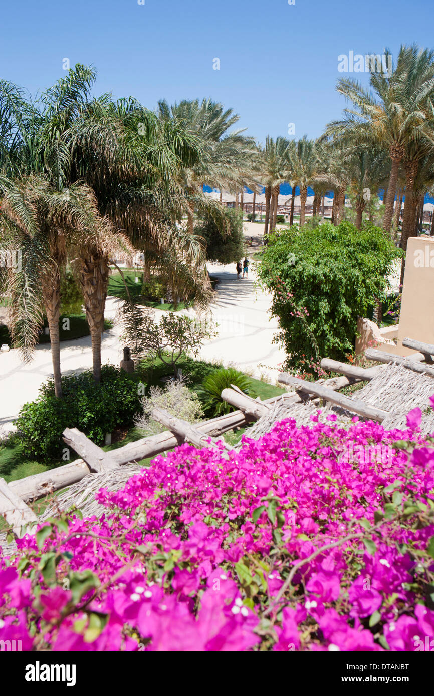 View from balcony to beach in the Makadi Grand Hotel Hurghada Egypt Stock Photo