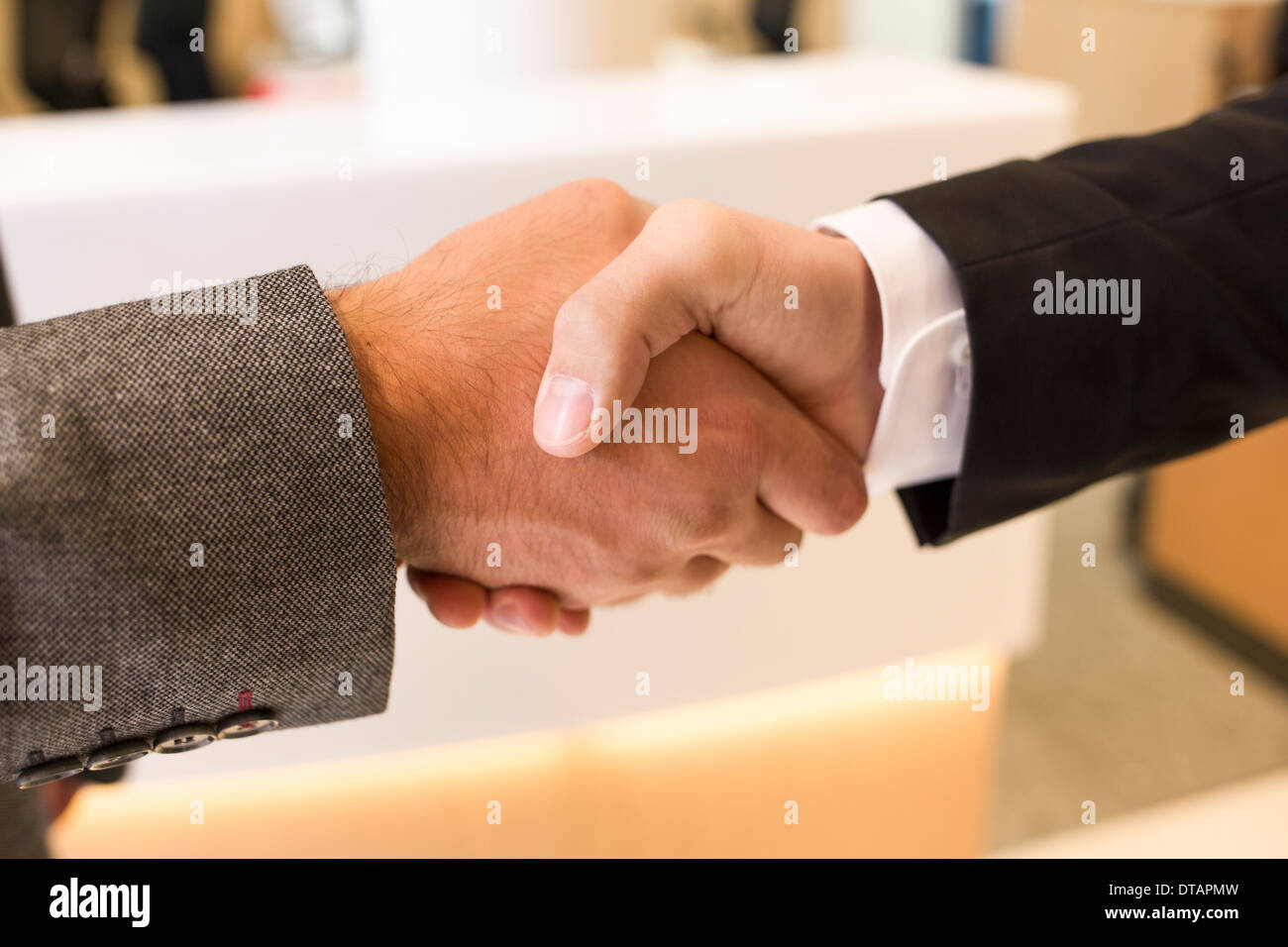 Two businessmen shaking Hands in office Stock Photo