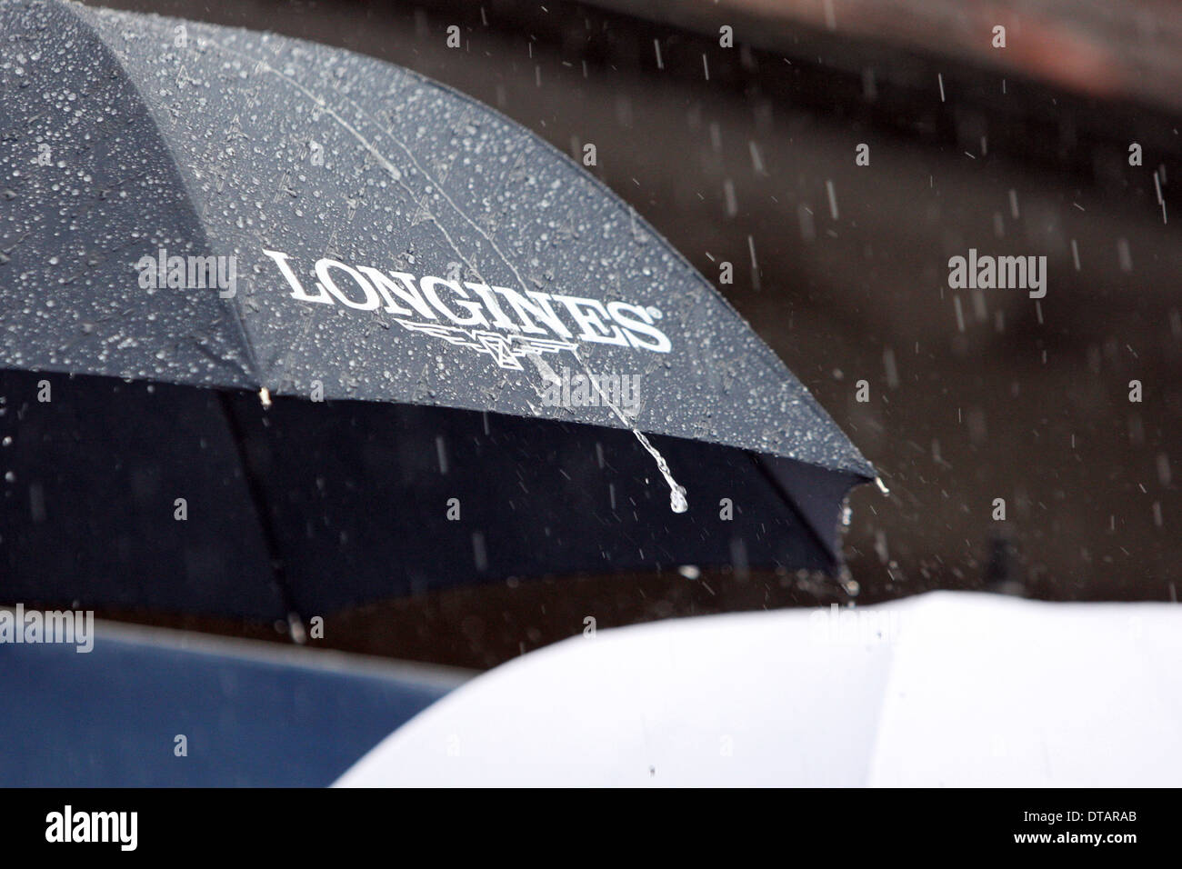 Iffezheim, Germany, Umbrella Inscribed with the watch manufacturer Longines Stock Photo