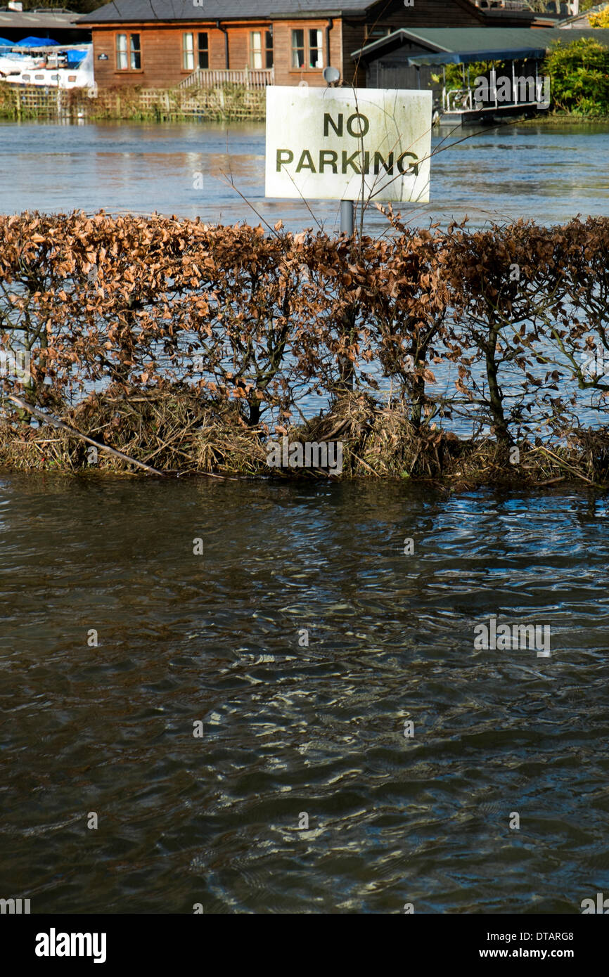 No parking sign in Henley flooded car park Stock Photo - Alamy