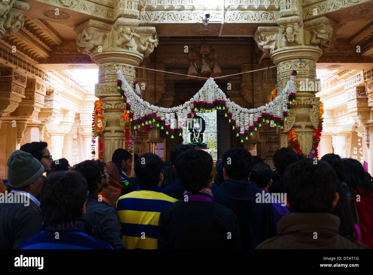 People Praying singing at Lodhurva or Lodrawa Jain Temple Jaisalmer, Rajasthan, india. Stock Photo