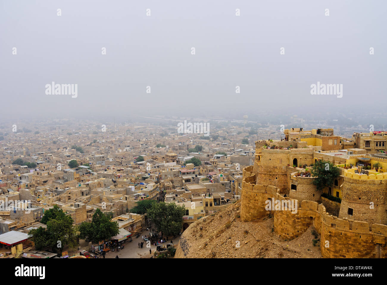 The view of Jaisalmer yellow sandstone city from Jaisalmer fort Rajasthan India. Stock Photo
