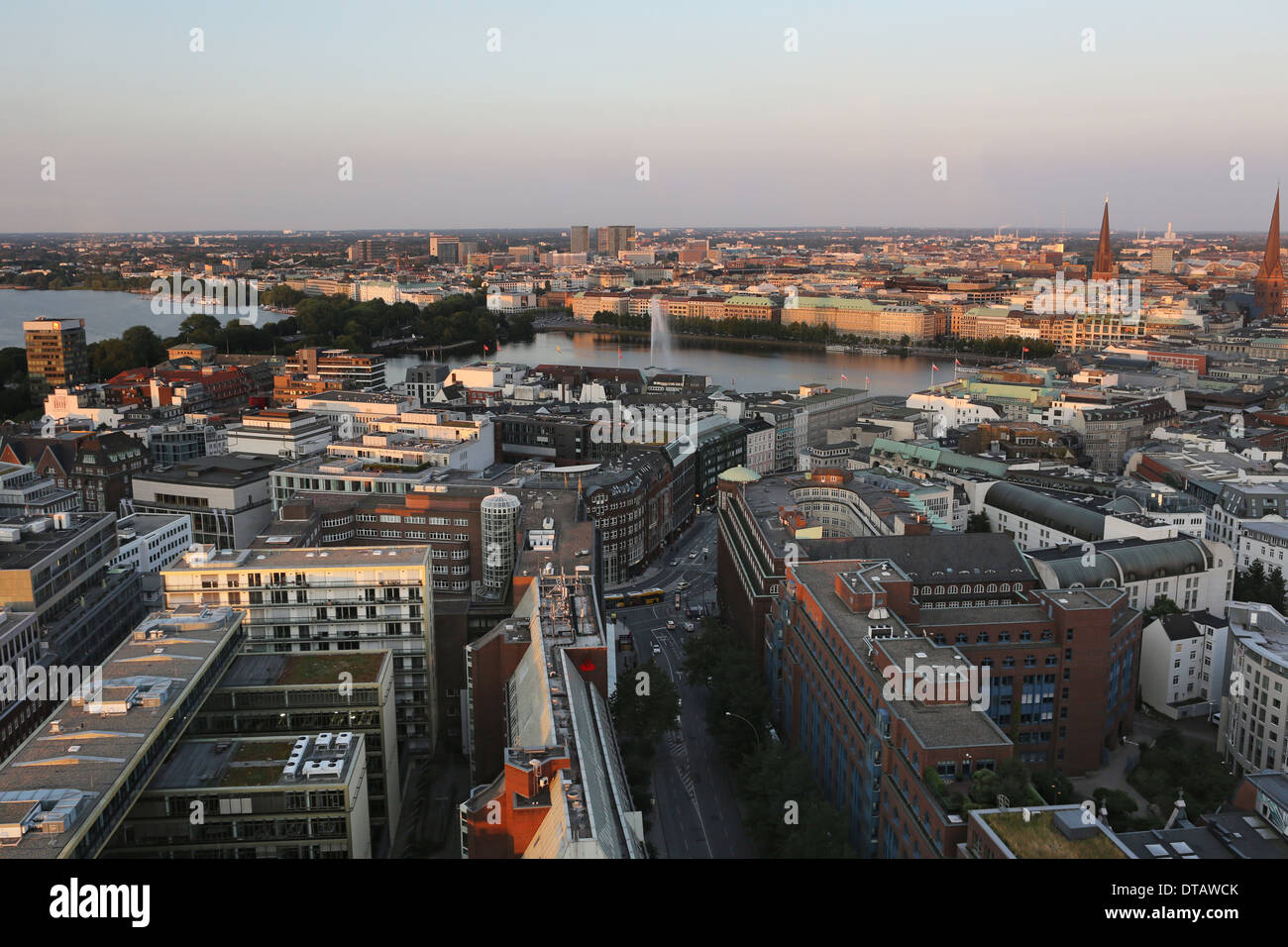 Hamburg, Germany, View of the Inner Alster Lake ( right) and the Outer Alster Lake Stock Photo