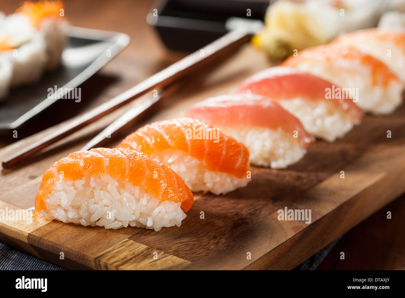 Healthy Japanese Nigiri Sushi with Rice and Fish Stock Photo Alamy