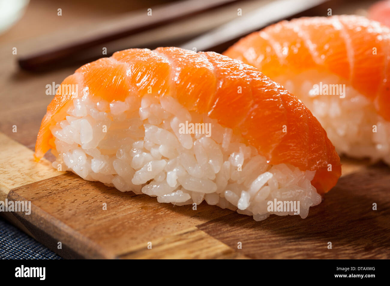 Healthy Japanese Nigiri Sushi with Rice and Fish Stock Photo