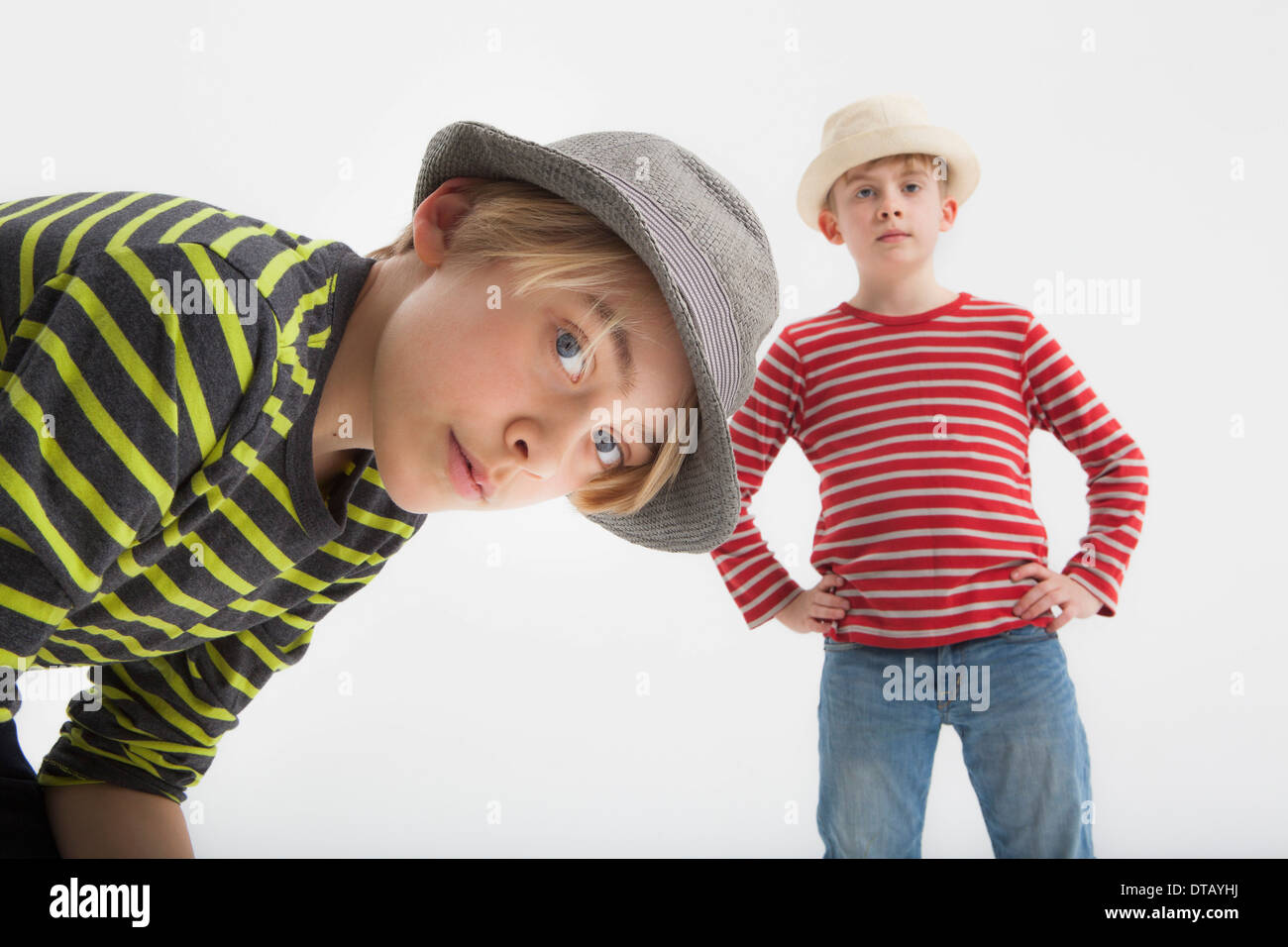 Portrait of boys against white background Stock Photo