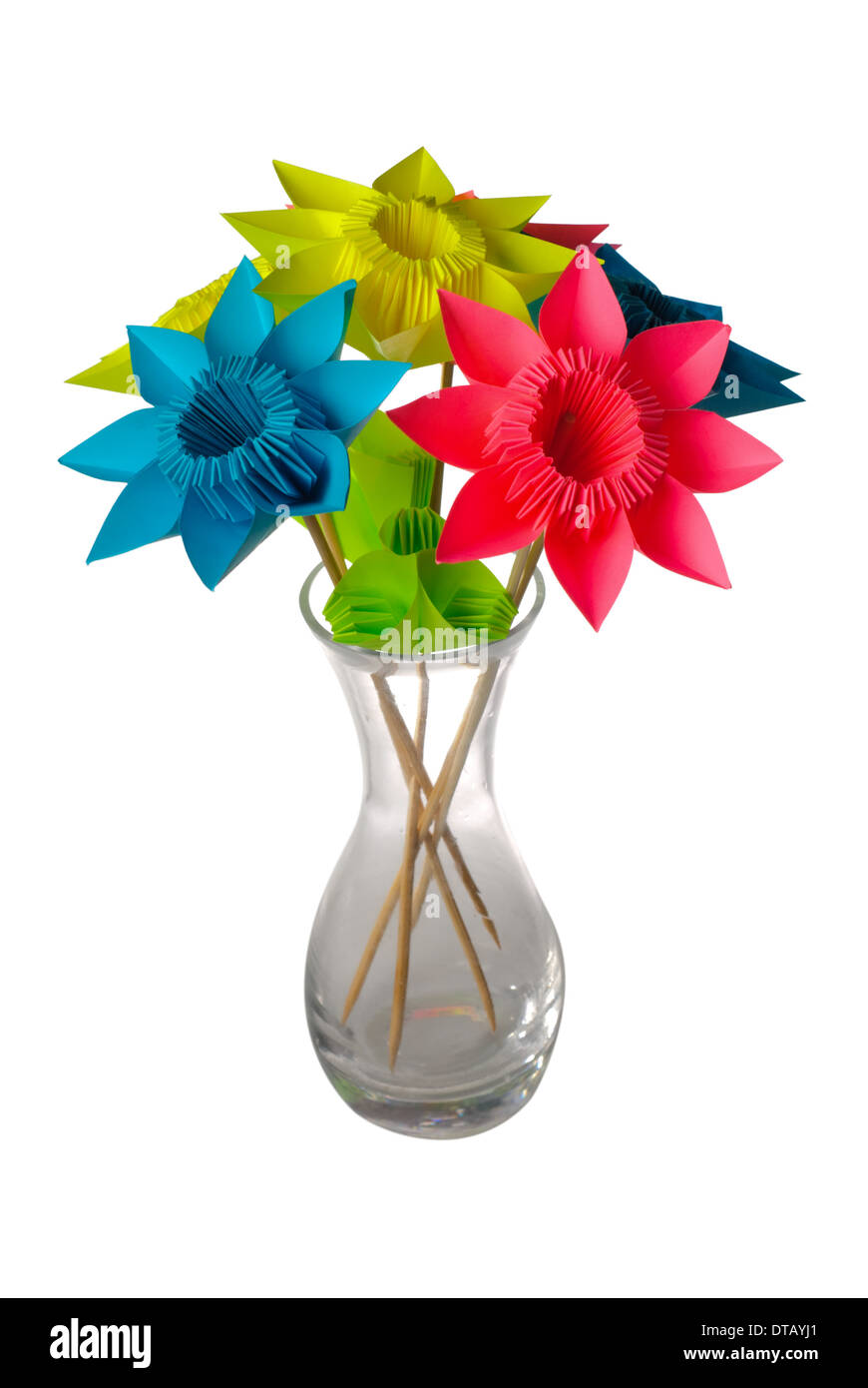 Origami flowers in glass vase isolated on white Stock Photo Alamy