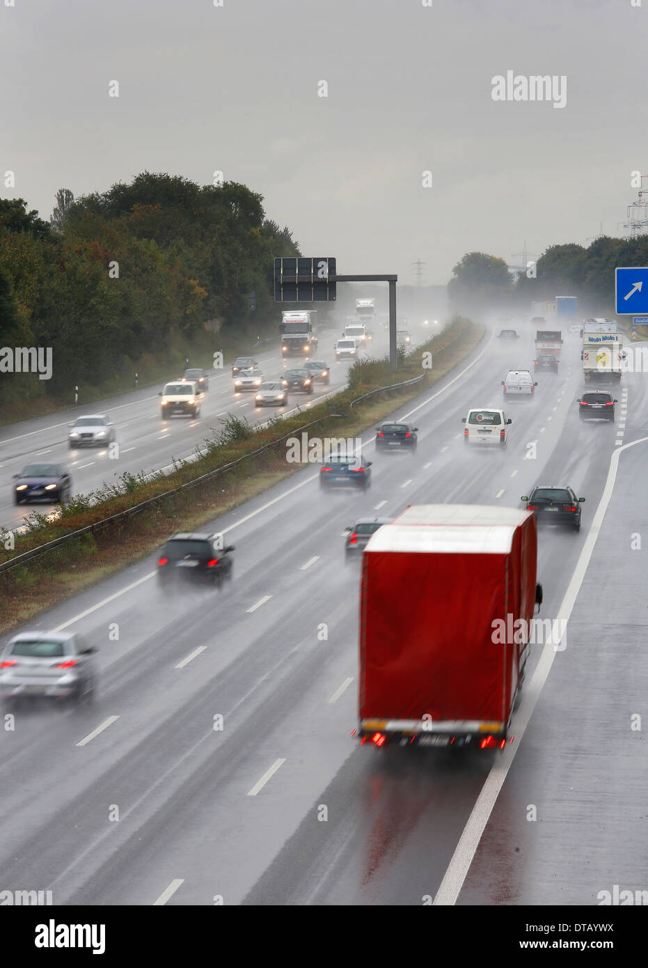 Oberhausen, Germany, rain-slicked highway Stock Photo