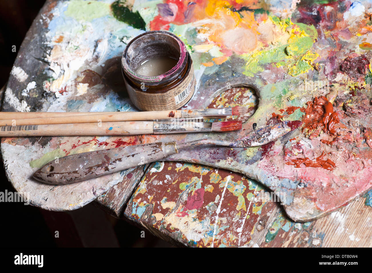 Paintbrush and palette, close-up Stock Photo