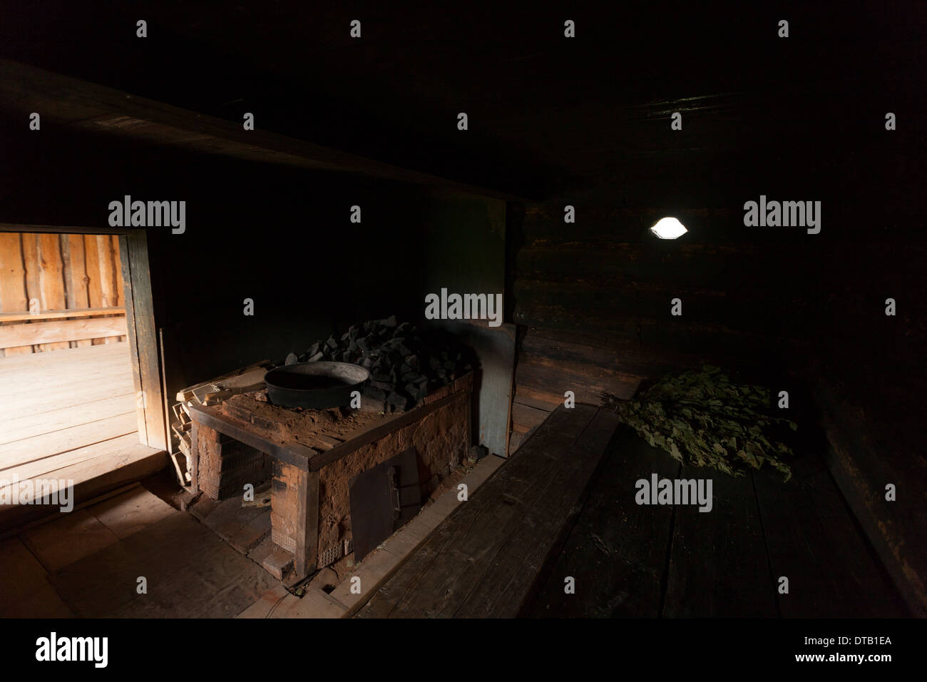 Black sauna in Ludorvai open air museum, Udmurtia, Russia Stock Photo