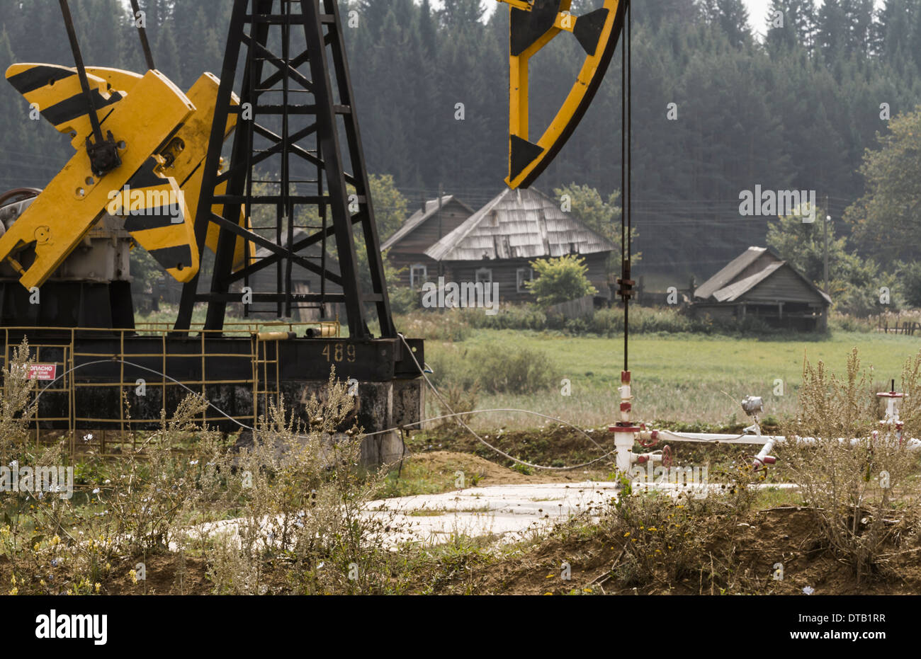 Oil drilling pumpjack in Udmurtia, Russia Stock Photo