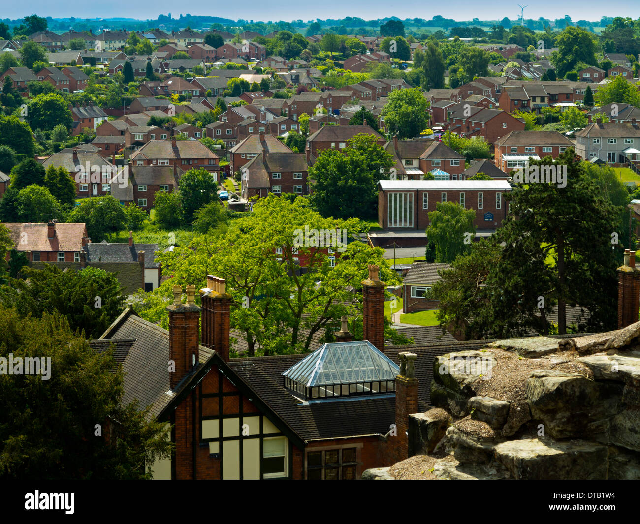 View from Tutbury Castle over houses in Tutbury Staffordshire England
