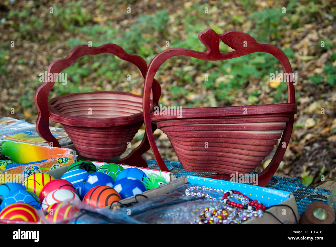 Baskets made of wood in the form of fruit Stock Photo