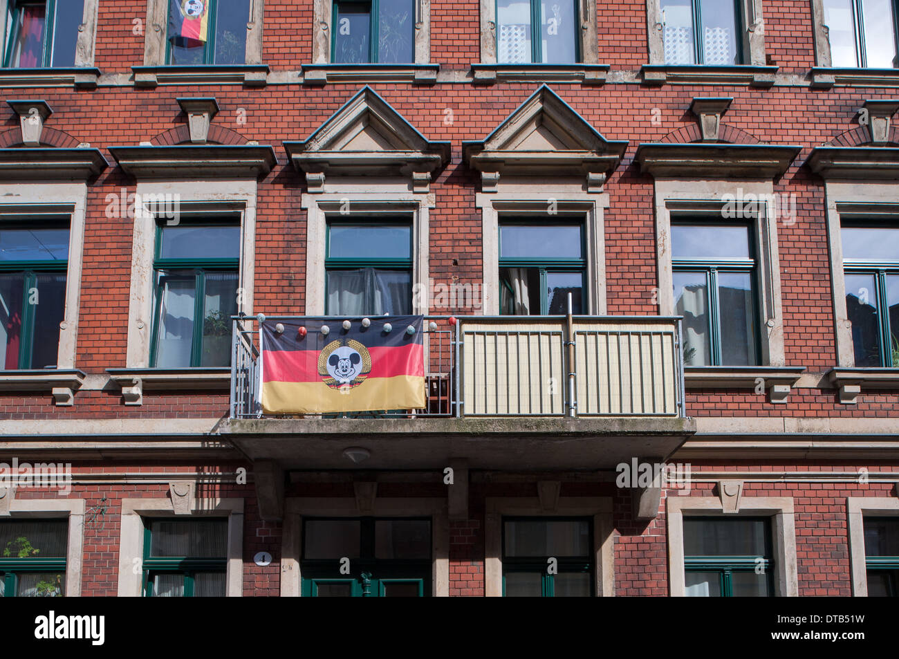 Dresden, Germany, flag of the Bunte Republik Neustadt on a balcony Stock Photo