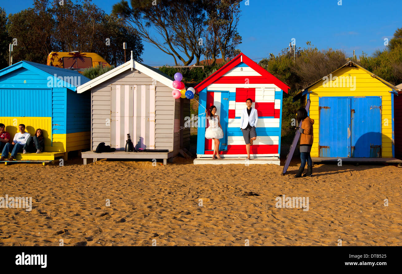 Brighton Bathing Boxes Port Phillip Bay Victoria Australia Stock Photo