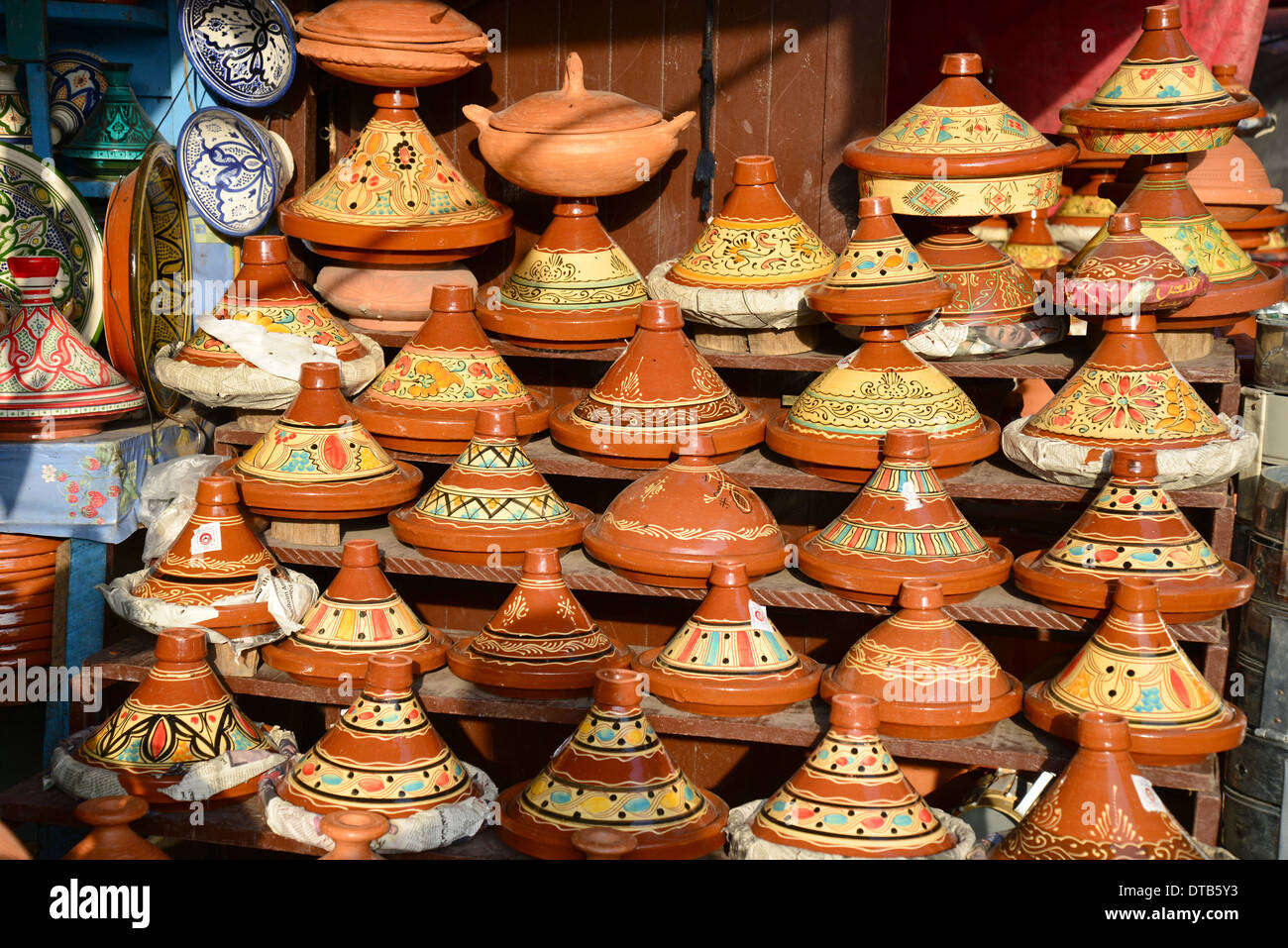 Moroccan terracotta cooking tagines for sale in Old Medina, Casa-Anfa District, Casablanca, Grand Casablanca Region, Morocco Stock Photo