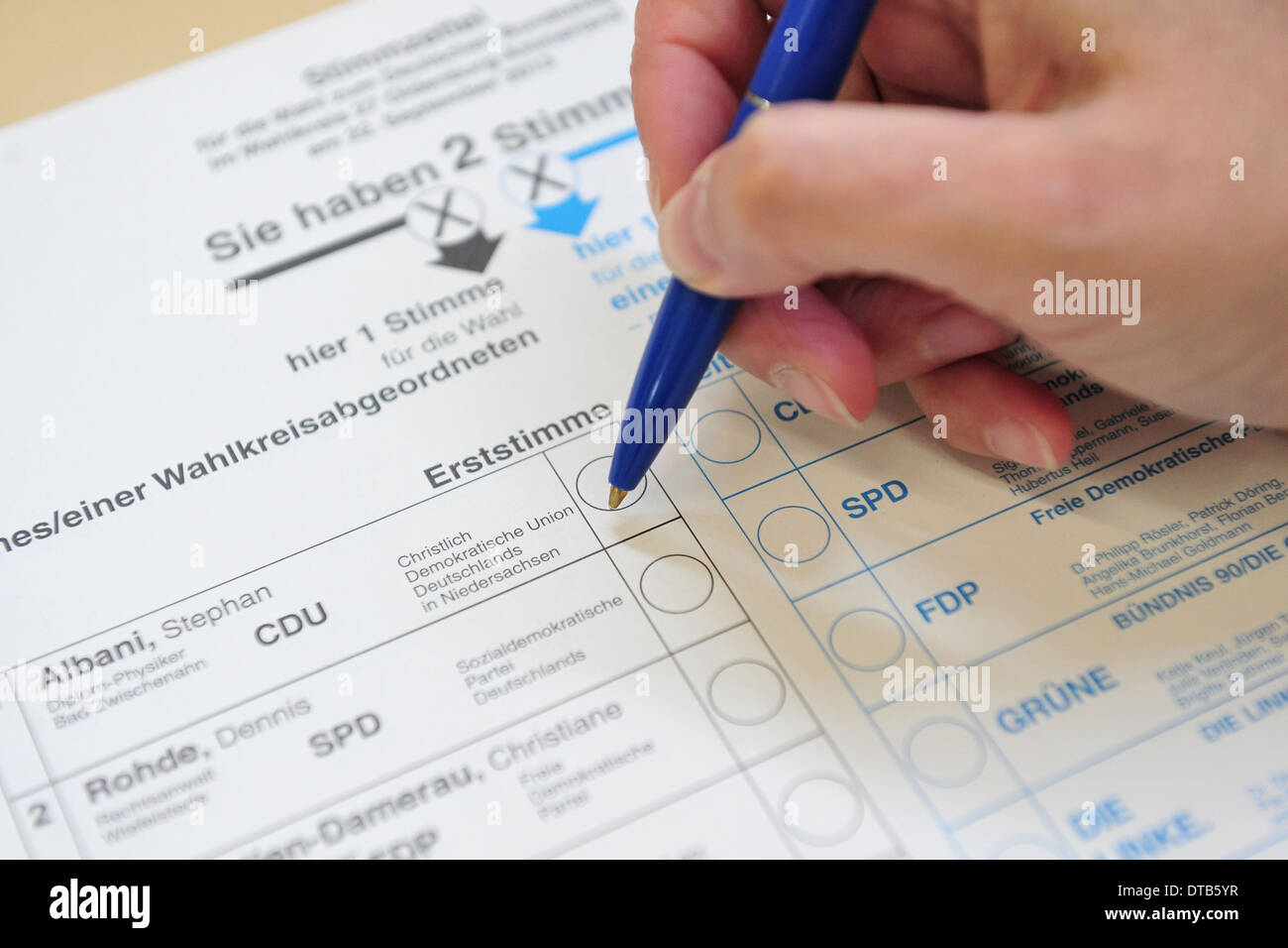 Oldenburg, Germany, a voters shall fill out the ballots for the parliamentary elections in 2013 Stock Photo