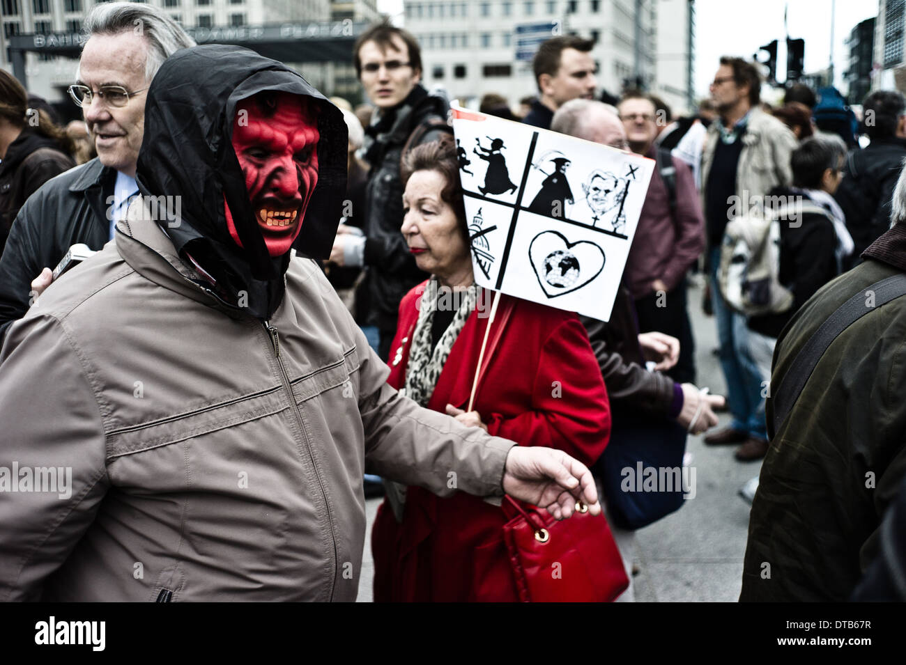 Berlin, Germany, Pope opponents demonstrate in Potsdamer Platz Stock Photo