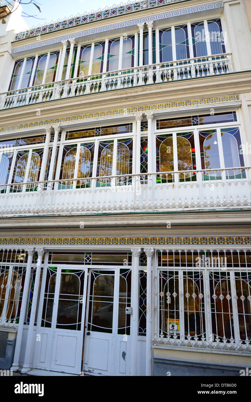 Traditional glass-frontage architecture, Plaza Candelaria, Old Town, Cádiz, Cádiz Province, Andalusia, Spain Stock Photo