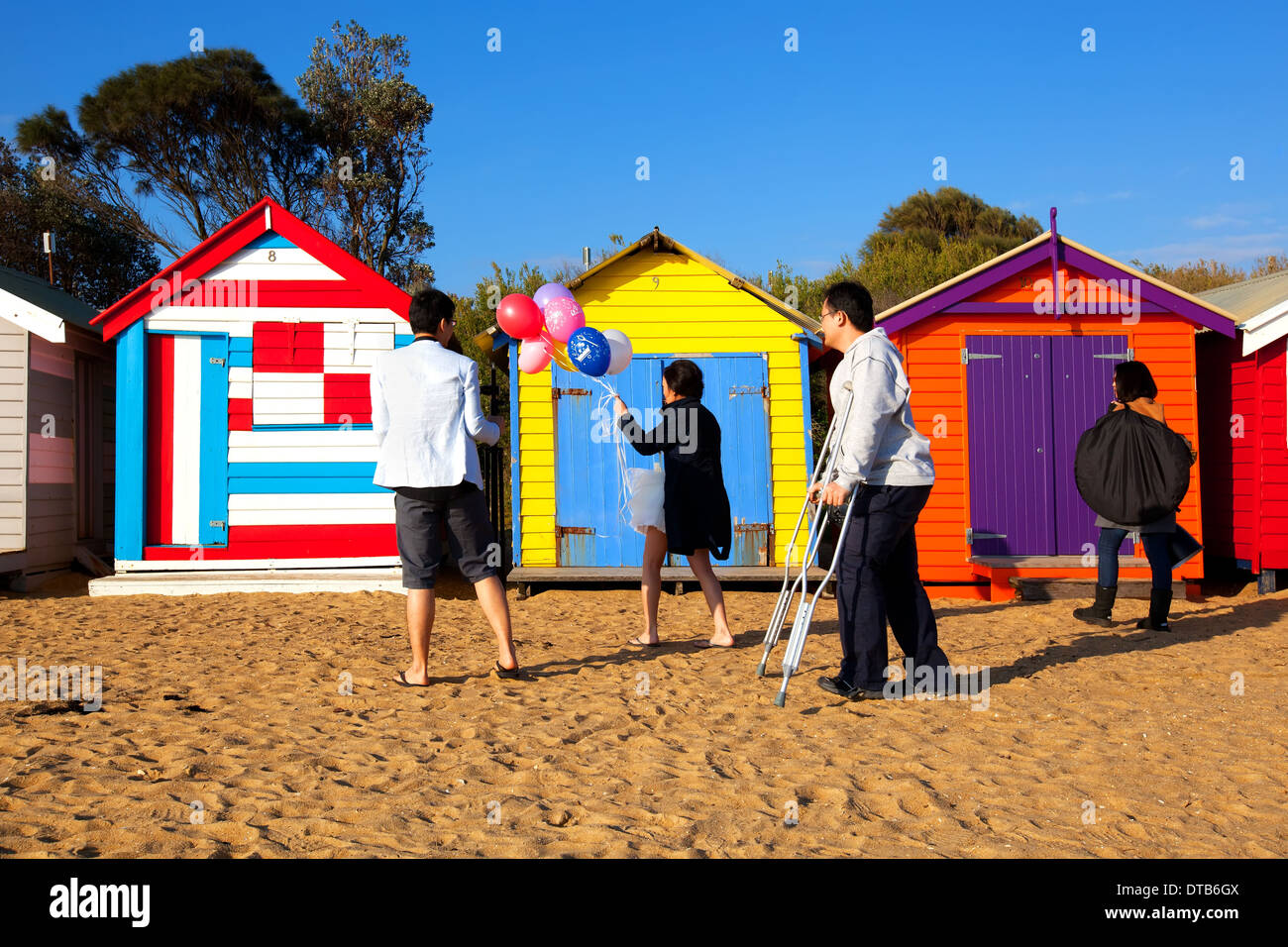 Brighton Bathing Boxes Port Phillip Bay Victoria Australia Stock Photo