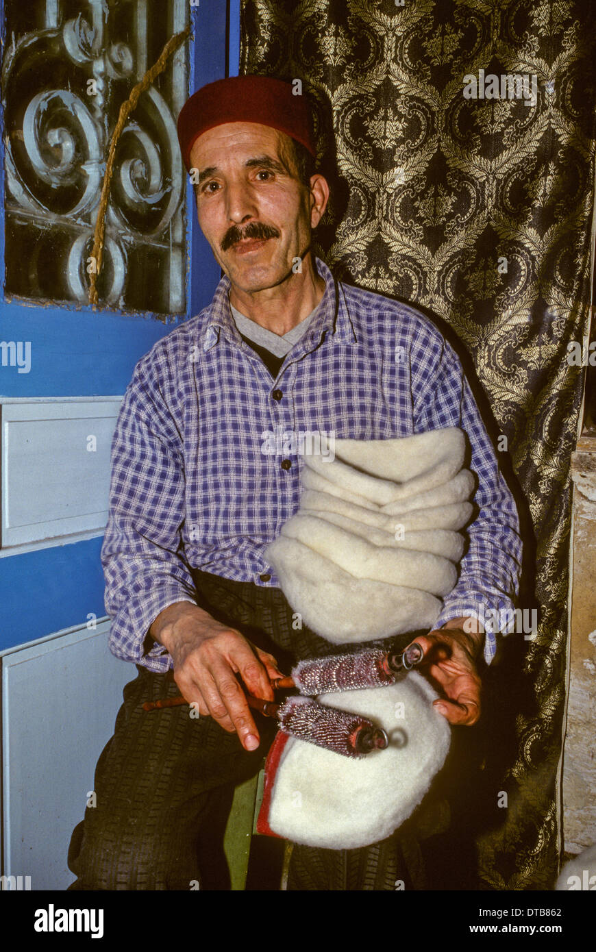 Tunisian Hat, Chechia. Hat Maker with Undyed Chechias and Metal Thistle