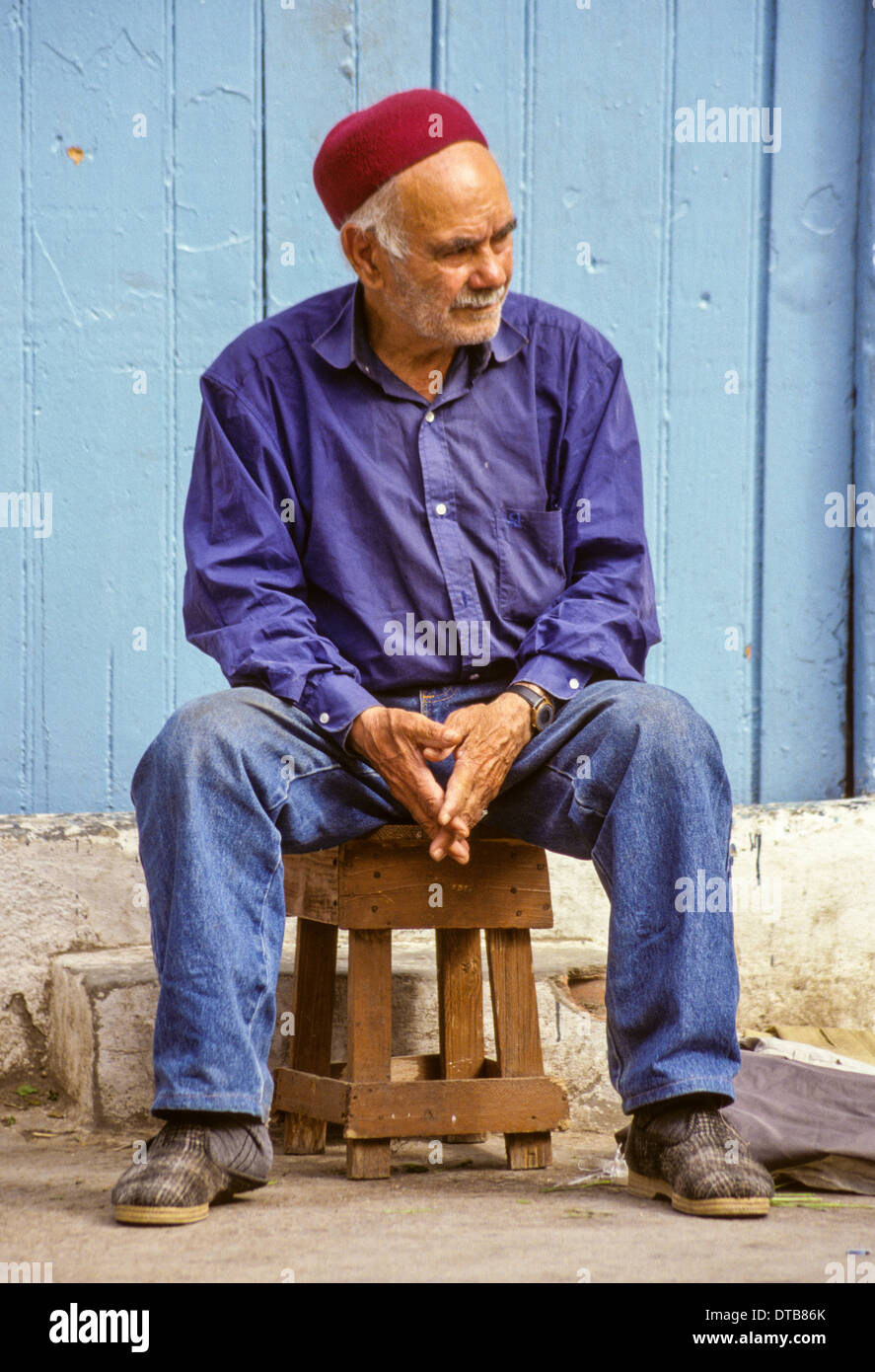 Man Wearing a Traditional Tunisian Hat, a Chechia. Stock Photo