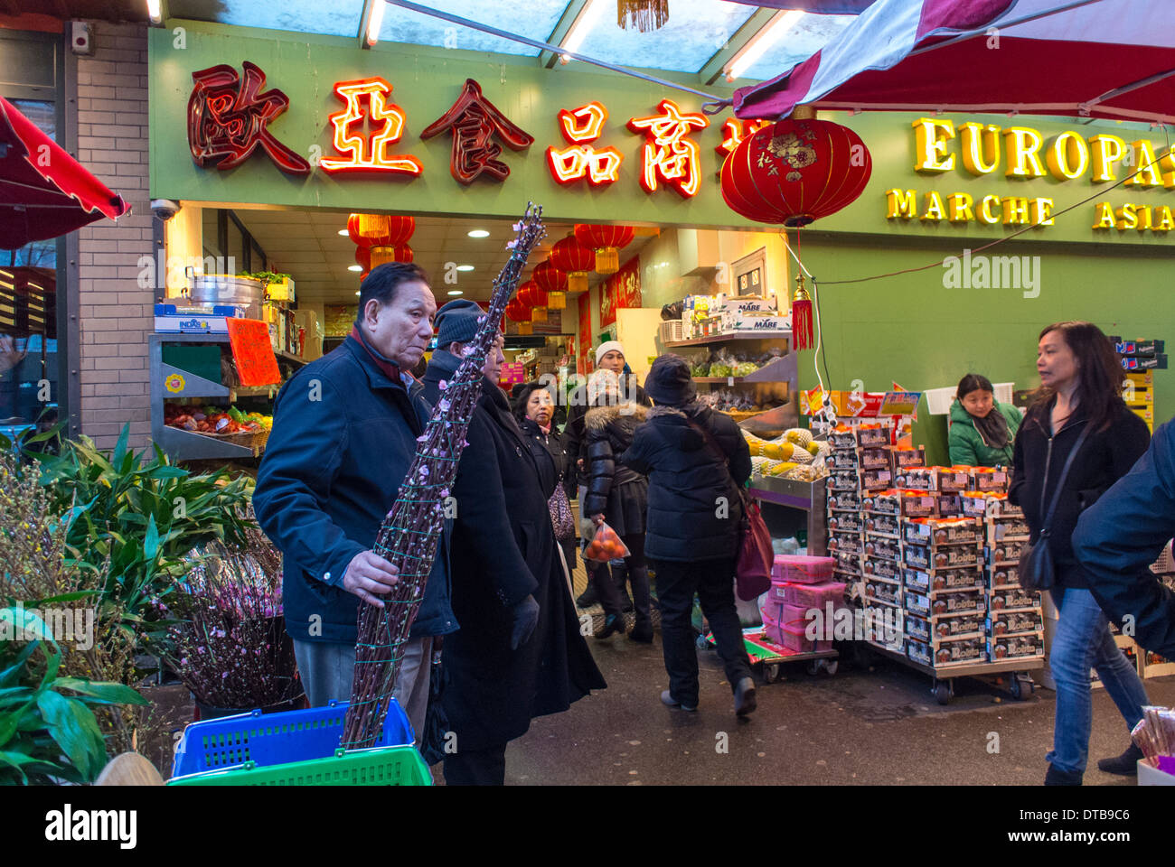 Paris, France. Outside Chinese people Shopping Asian Food Grocery Supermarket in Chinatown