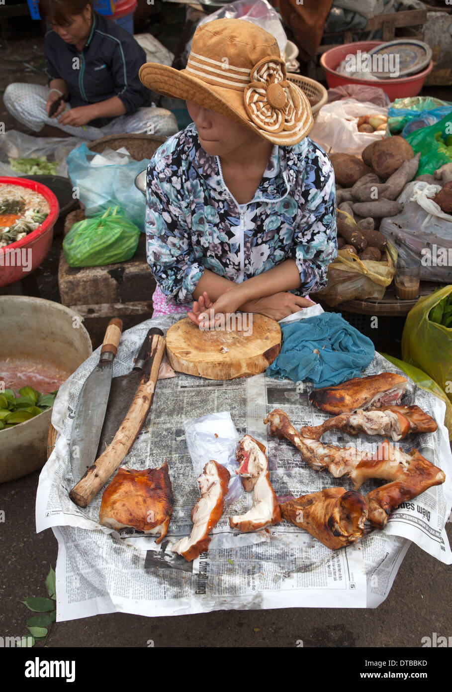 Roast Pork Vendor Dong Ba Market Hue Vietnam Stock Photo