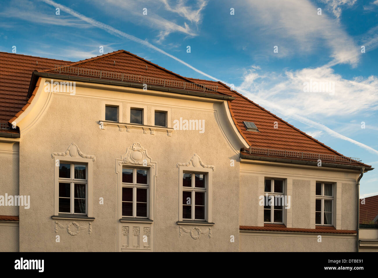Berlin, Germany , facade of a residential building in the evening sun Stock Photo
