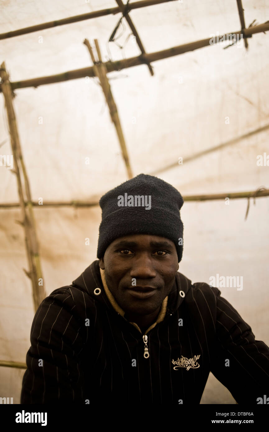 African immigrants live in plastic huts in a shanty campsite in Lepe, Huelva, Spain, waiting for