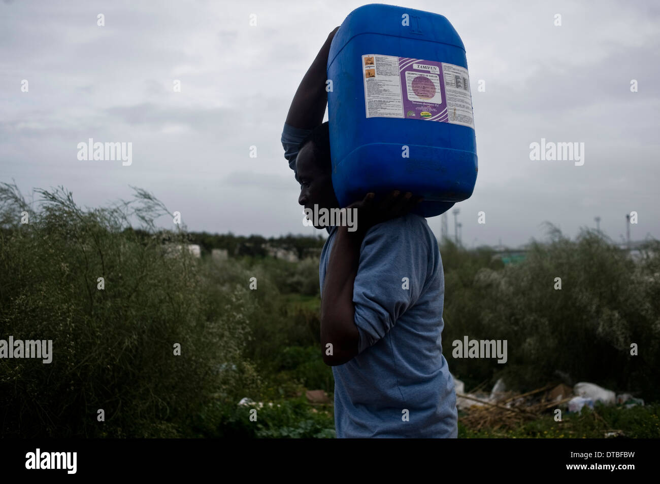 African immigrants live in plastic huts in a shanty campsite in Lepe, Huelva, Spain, waiting for