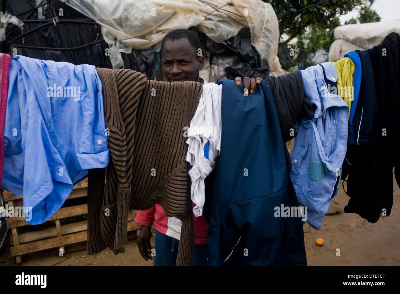 African immigrants live in plastic huts in a shanty campsite in Lepe, Huelva, Spain, waiting for